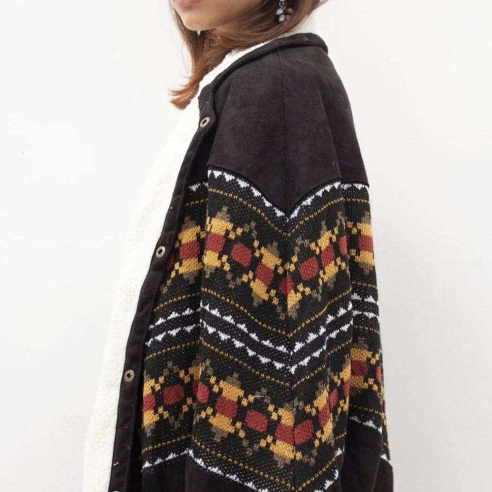 Arizona Vintage 'Vancouver' black vegan Navajo bomber, one size - Picture 4 of 12